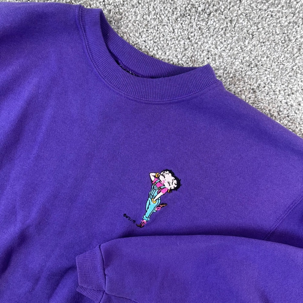 Hanes Betty Boop Sweatshirt Mens Medium Purple Crewneck 90s Y2K Retro VTG REaD